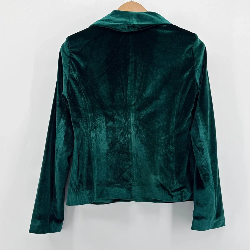 Boston Proper‎ Emerald Green Velvet Shawl Collar Blazer Jacket Hook Eye Size 4